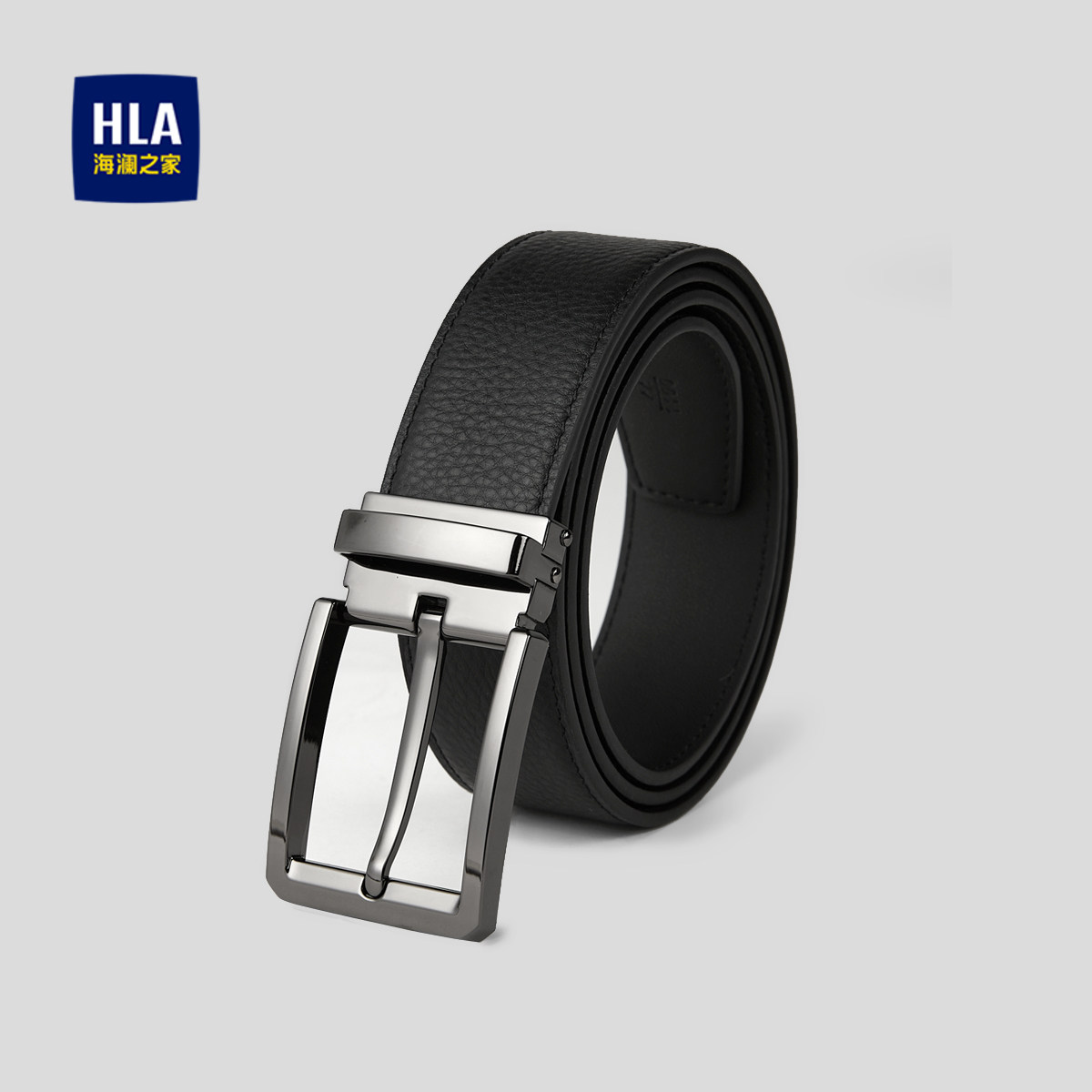 HLA/海澜之家牛皮质感皮带26新款针扣合金扣头商务绅士纯色腰带