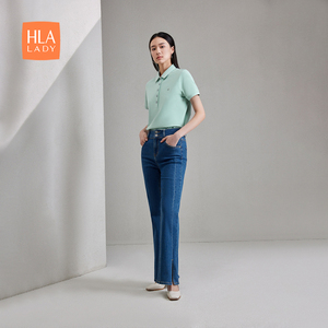 HLA/海澜之家透气清新短袖POLO衫24春夏新款通勤职业刺绣上衣女装