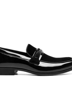 代购STACY ADAMS男士乐福鞋透气轻便舒适易穿脱黑色亮面绒面套脚