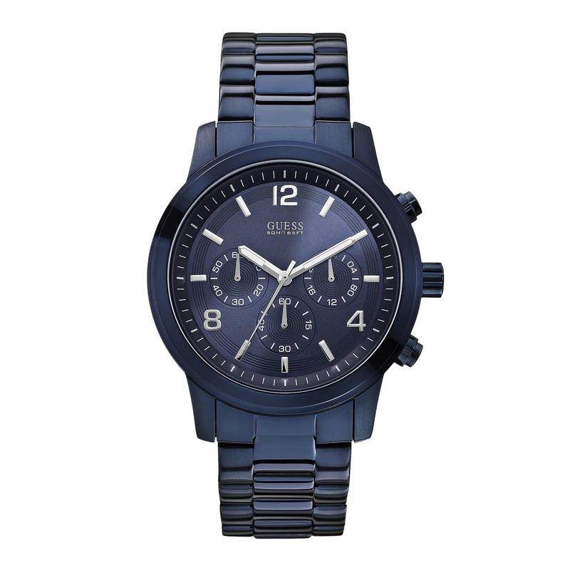 代购GUESS男士腕表计时夜光日期测速金属钢带蓝色防水商务运动
