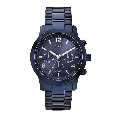 代购GUESS男士腕表计时夜光日期测速金属钢带蓝色防水商务运动
