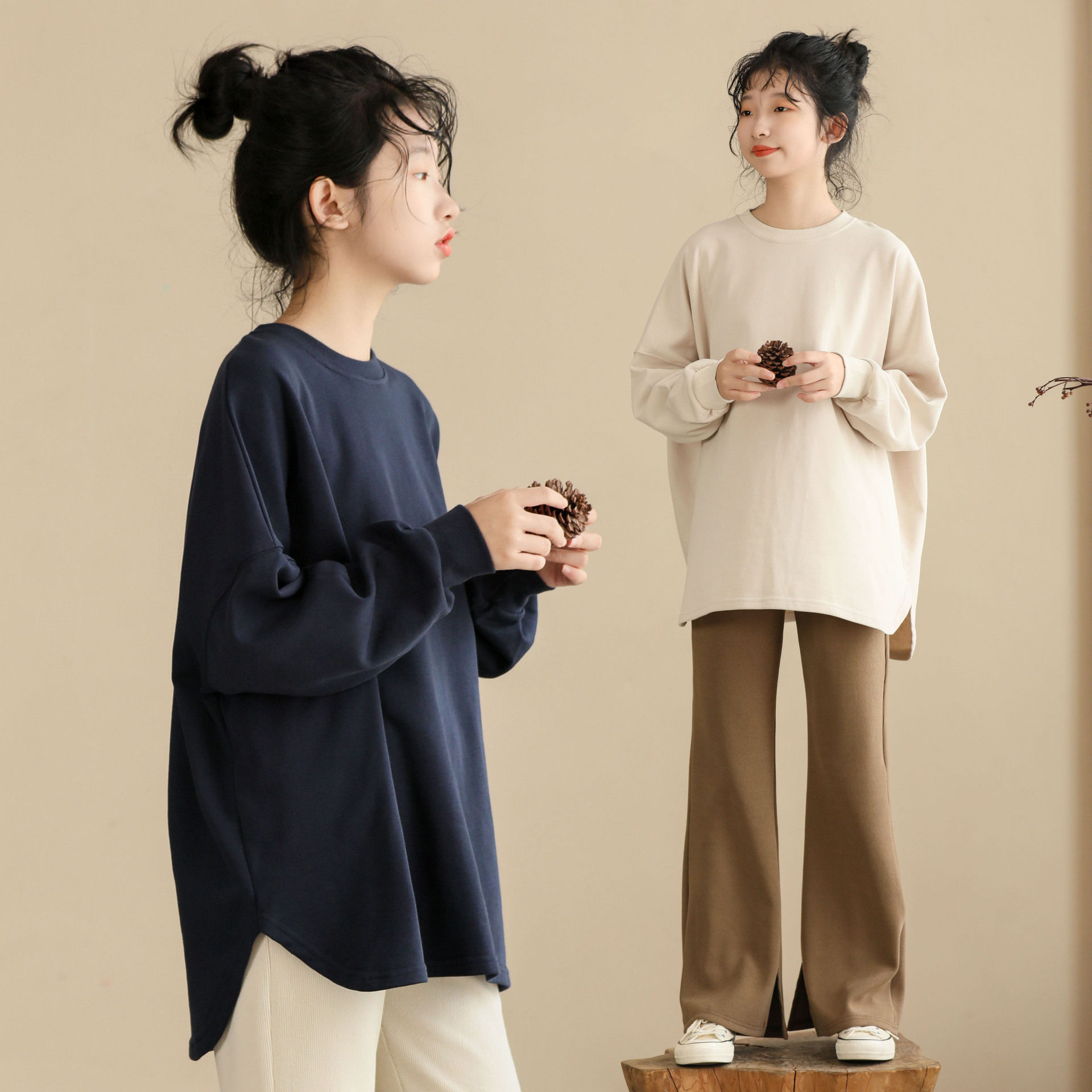 2025儿童设计感落肩卫衣大女童春秋宽松慵懒风大版气质休闲上衣棉