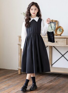 女童假两件连衣裙秋季长袖学院风