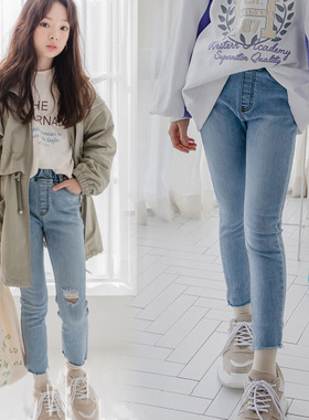 女童修身弹力牛仔裤2025春秋中大儿童百搭纯色时髦长裤网红休闲裤