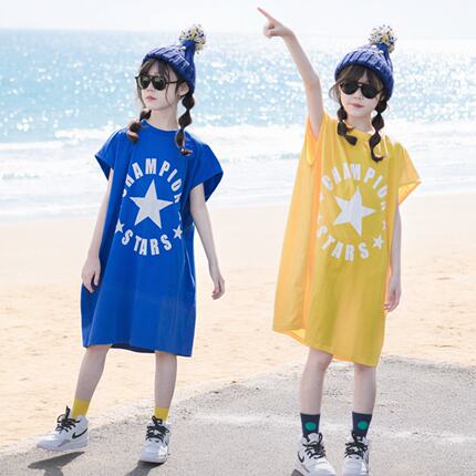 女童夏装连衣裙2026新款洋气儿童沙滩裙子宽松海边度假长款T恤裙