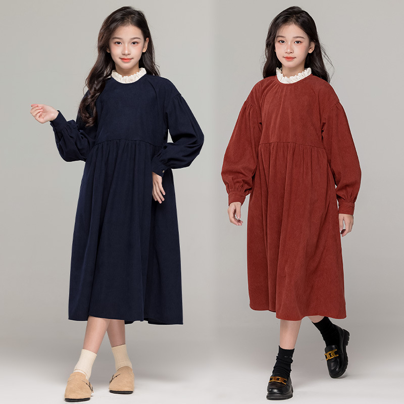 纯色长袖连衣裙加绒母女韩版秋冬