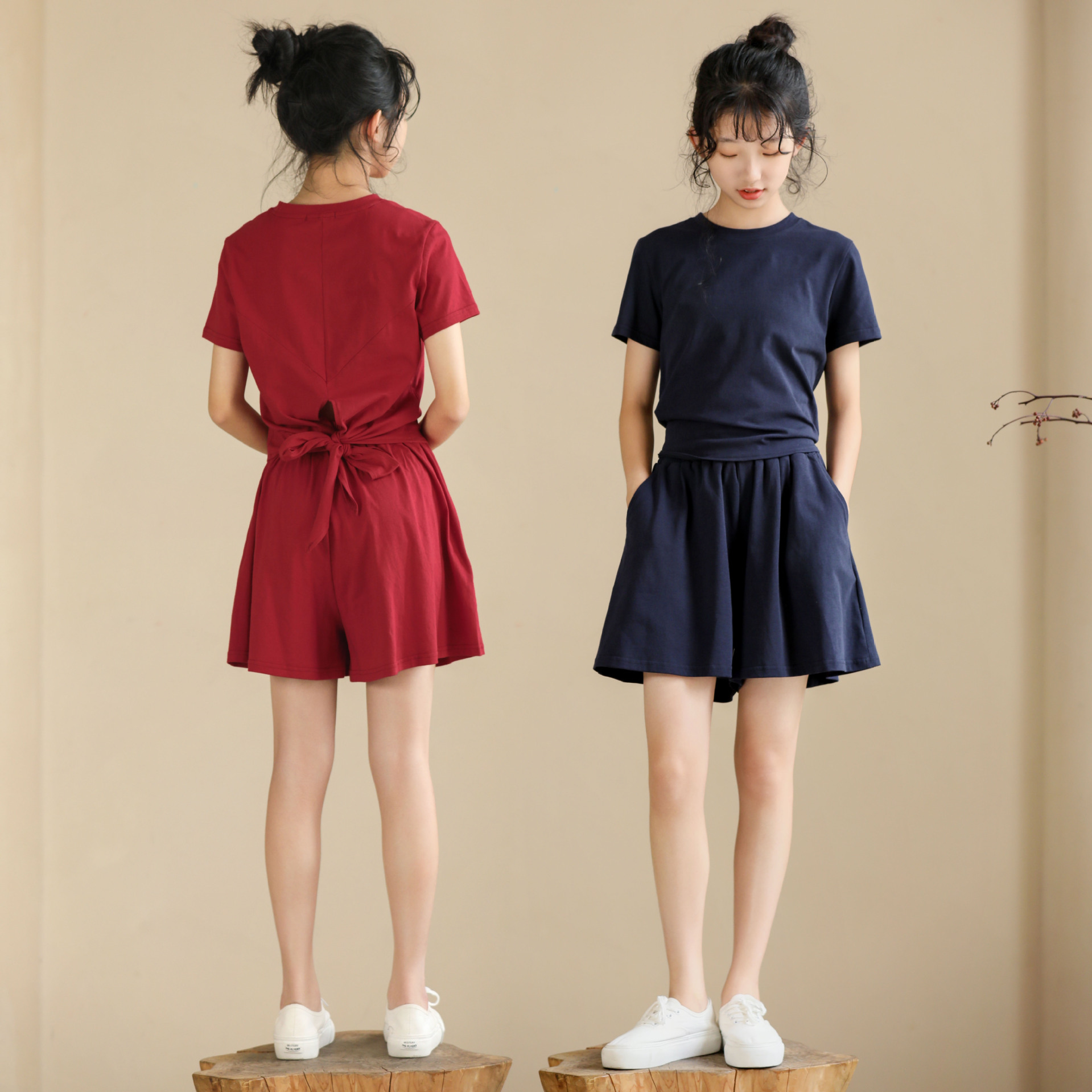 中大女童时尚休闲短裤套装后背绑带短袖T恤小个子女生时髦两件套