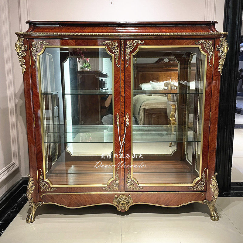 欧式餐边柜别墅古典装饰柜法式轻奢收纳柜黄铜储物酒柜实木陈列柜