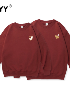 SYY原创国风设计圆领卫衣男女宽松百搭招财旺财印花情侣长袖上衣