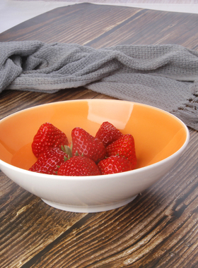 【某牌 孤品】北欧风汤盘 高端餐厅家用橙色创意V形面汤碗沙拉碗