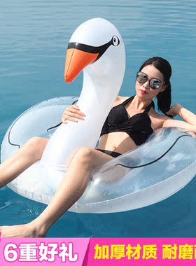 创意羽毛珠光白鹅火烈鸟浮圈成人儿童泳圈充气浮排浮床游泳圈