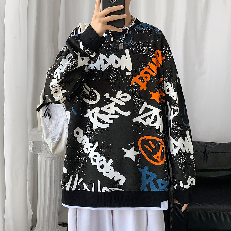 秋季新款港风宽松INS印花中性时尚休闲卫衣XZ304B-W5584P36,男装卫衣,星座302B-1