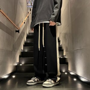 春季卫裤男直筒百搭ins潮牌宽松条纹拼接休闲裤高街XZ04B-K110P40图片