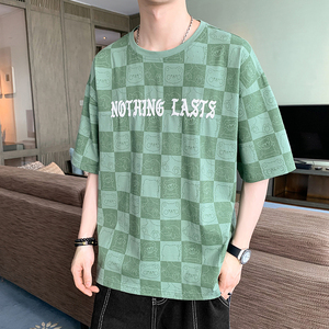 新款短袖店主风男士纯色发泡字休闲T恤XZ304B-T3112P27图片