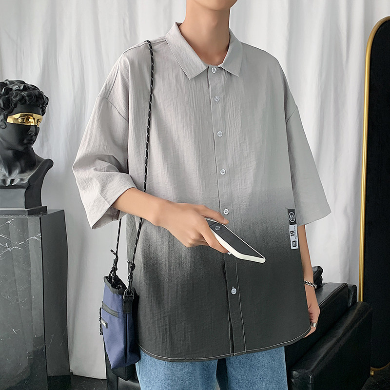 夏季短袖衬衣港风青少年宽松潮流休闲衬衫XZ304B-CS1101P40,男装衬衫,星座302B-1