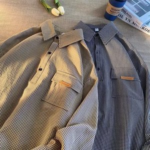 格子衬衫男长袖秋季ins潮日系复古polo休闲衬衣XZ304B-CS128P38图片