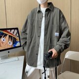 日系复古工装长袖宽松港风潮牌百搭休闲衬衫XZ302B-1-CS801P42，男装衬衫，星座302B-1
