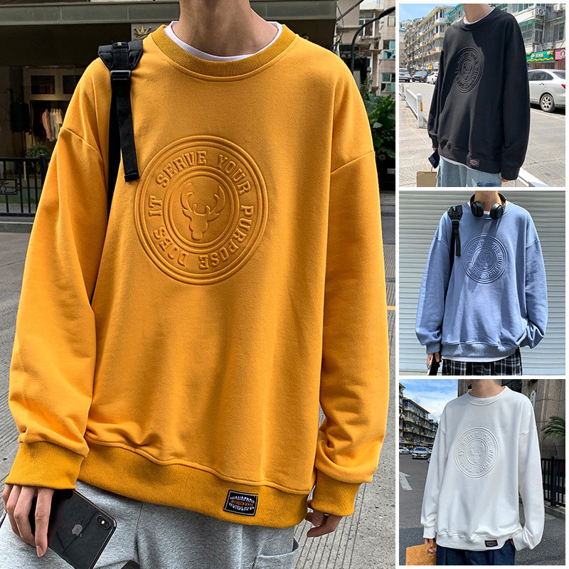 港风卫衣秋季新款潮流印花宽松圆领休闲卫衣XZ304B-W5510P30图片