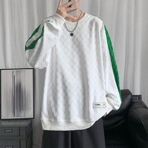 秋季港风新款棋盘格圆领花卫衣休闲套卫衣XZ304B-W3324P37,男装卫衣,星座302B-1