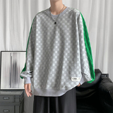 秋季港风新款棋盘格圆领花卫衣休闲套卫衣XZ304B-W3324P37，男装卫衣，星座302B-1