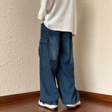 潮流潮牛仔裤水洗时尚男长裤宽松直筒青春流行直脚XZ304B-K578P45，男装牛仔裤，星座302B-1