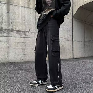 复古设计感小众大口袋高街vibe潮牌宽松牛仔裤XZ302B-1-K5037P55图片