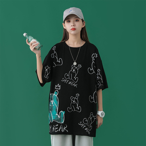 纯棉短袖T恤中性风夏季休闲宽松圆领多色情侣T恤XZ304B-T3509P35图片