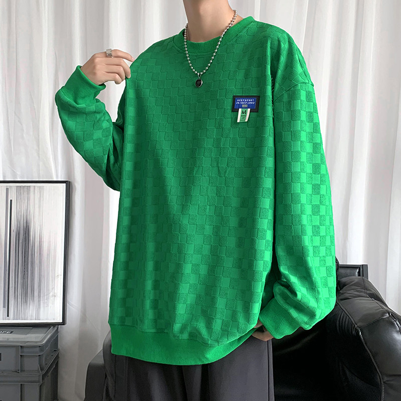 秋季港风新款棋盘格圆领花休闲套头卫衣XZ304B-W3323P35,男装T恤,星座302B-1