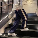 春季卫裤男直筒百搭ins潮牌宽松条纹拼接休闲裤高街XZ04B-K110P40，男装休闲裤，星座302B-1