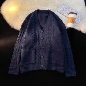 日系复古百搭针织衫情侣外套韩版潮流男士毛衣开衫XZ304B-M165P50图片