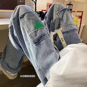 工装牛仔裤男青少年港风ins宽松直筒阔腿休闲长裤XZ304B-K8003P45图片