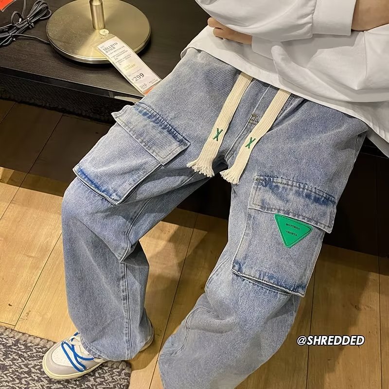 工装牛仔裤男青少年港风ins宽松直筒阔腿休闲长裤XZ304B-K8003P45,男装牛仔裤,星座302B-1
