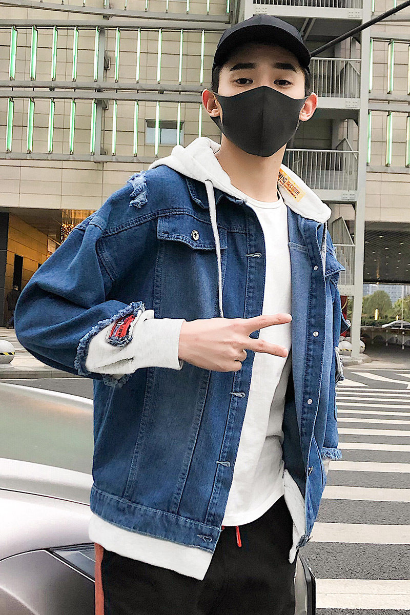 爆款牛仔夹克时尚韩版连帽破洞休闲夹克A222-JK1803P60,男装夹克,星座302B-1