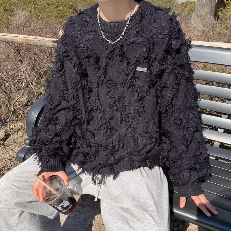 春秋季美式复古流苏毛边针织衫毛衣男高街潮牌XZ302B-1-M185P55,男装针织衫/毛衣,星座302B-1