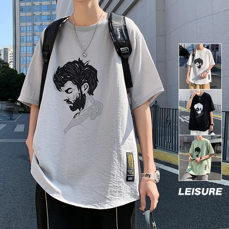 港风短袖冰丝男士宽松ins潮牌休闲T恤XZ304B-T3104P32，男装T恤，星座302B-1