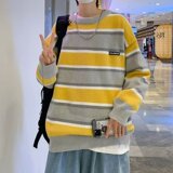 条纹休闲拼色oversize潮流个性情侣小众针织衫XZ304B-M9928P45，男装针织衫/毛衣，星座302B-1