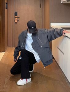 美式复古高街工装飞行员棒球服ins潮牌宽松夹克XZ302B-1-JK036P65,男生夏季商务休闲穿搭图片