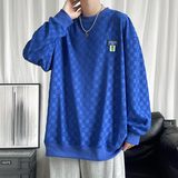 秋季港风新款棋盘格圆领花休闲套头卫衣XZ304B-W3323P35，男装T恤，星座302B-1
