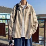 条纹长袖衬衫新款日系复古衬衣高级感潮牌痞帅外套XZ304B-CS56P35，男装衬衫，星座302B-1