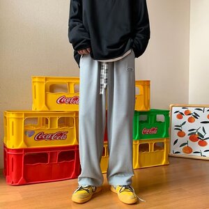 搭扣华夫格裤子大码宽松直筒潮牌百搭休闲裤XZ304-K573P35图片