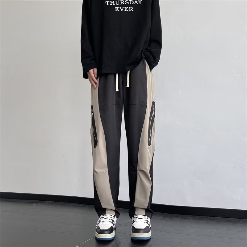 美式机能冲锋拉链工装裤潮流ins宽松拼色休闲裤子XZ302-1-K35P50,男装休闲裤,星座302B-1