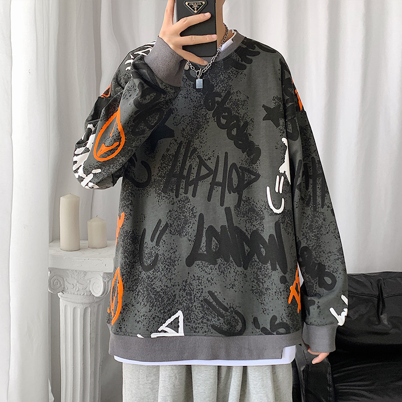 秋季新款港风宽松INS印花中性时尚休闲卫衣XZ304B-W5584P36,男装卫衣,星座302B-1