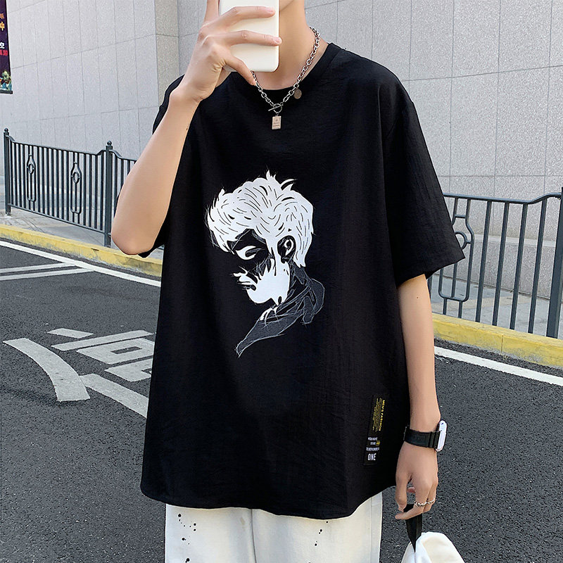 港风短袖冰丝男士宽松ins潮牌休闲T恤XZ304B-T3104P32,男装T恤,星座302B-1