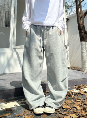 XBRO日系复古垂感灰色卫裤微弯刀四季百搭男女显瘦宽松休闲裤