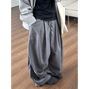 XBRO日系复古微弯刀垂感拖地宽松慵懒褶皱阔腿男女显瘦休闲裤 西裤