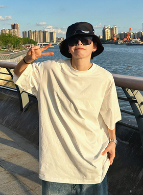 XBRO纯色重磅270g日系基础款黑白短袖百搭打底可定制DIY五分袖T恤