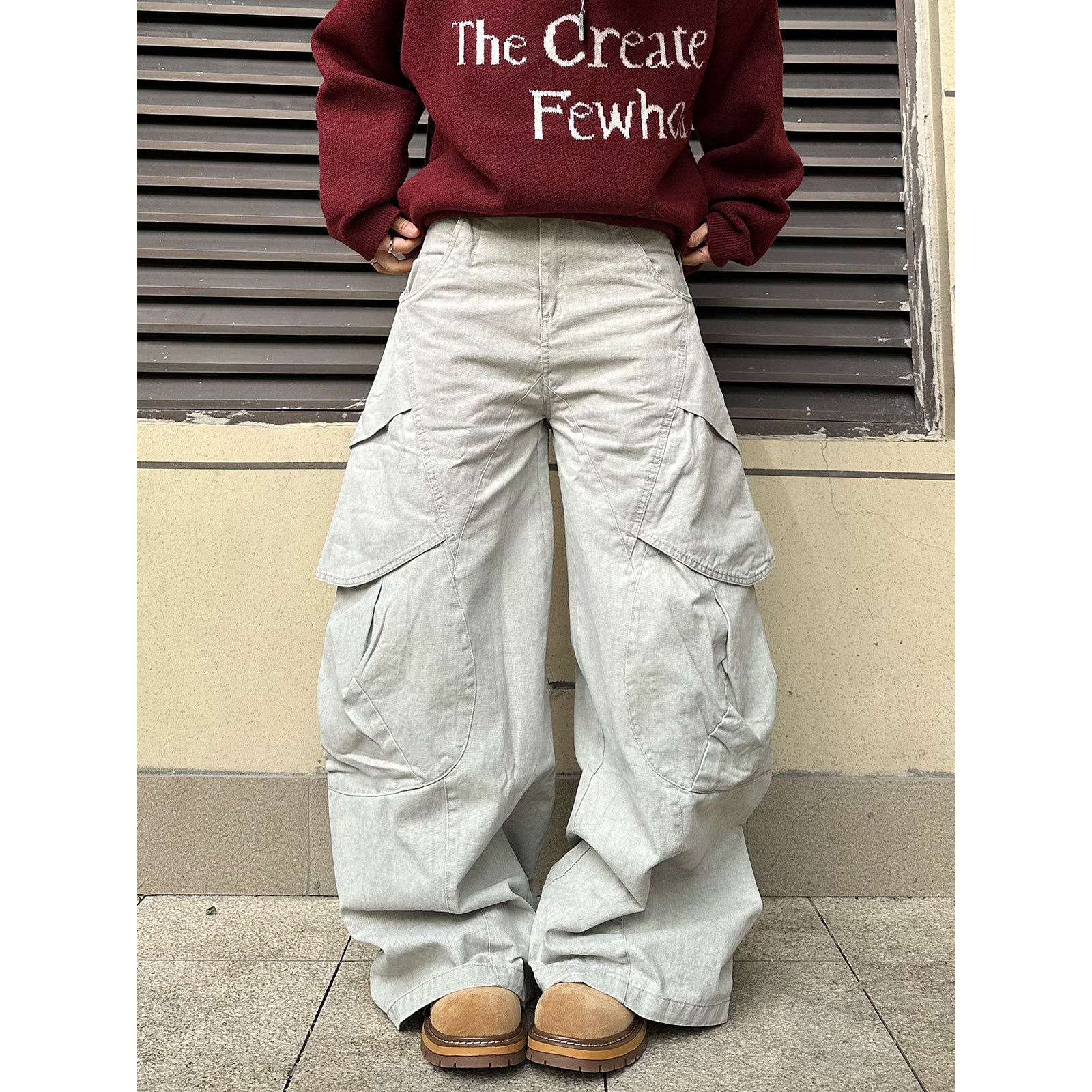 XBRO美式复古解构多口袋水洗做旧男女宽松工装裤高腰拖地阔腿长裤,男装,休闲裤,淘宝优惠券,粉丝福利购,淘宝优惠卷