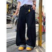 XBRO美式 复古cleanfit垂感阔腿直筒拖地洗水原色丹宁显瘦牛仔裤