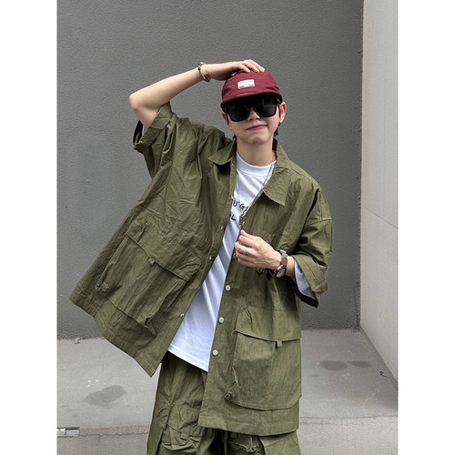 机能工装宽松廓形多口袋短袖衬衫