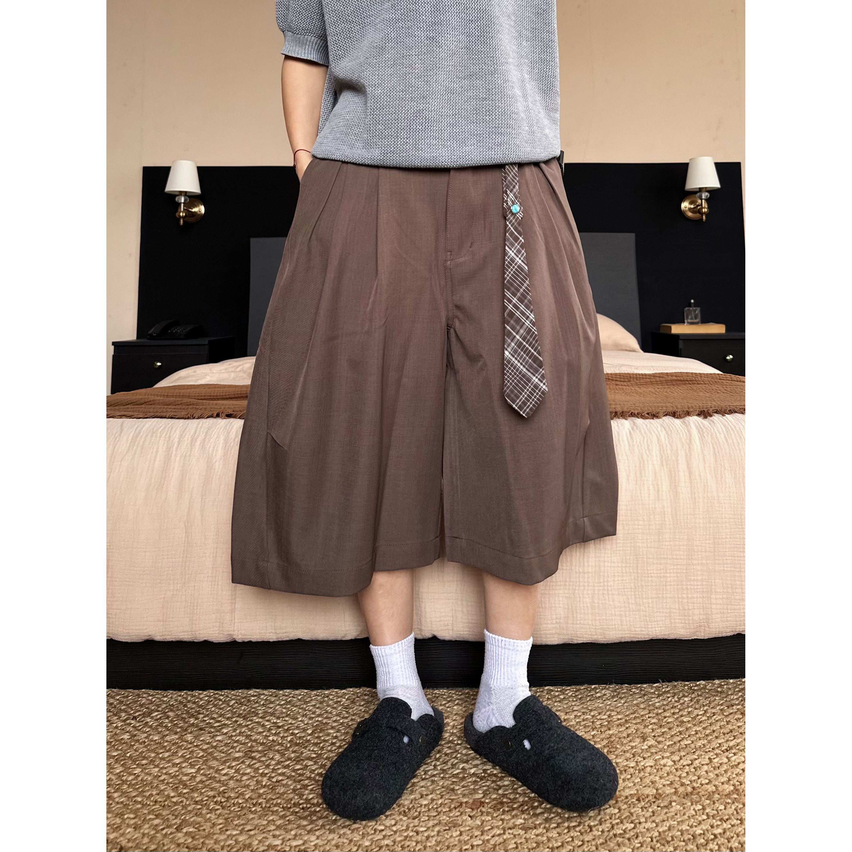 XBRO日系复古领带挂件垂感慵懒西裤男女夏季七分裤廓形显瘦短裤bf